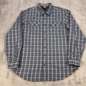 Eddie‎ Bauer Flannel Shirt Men XL Tall Blue Yellow Plaid Travex Button Up Front